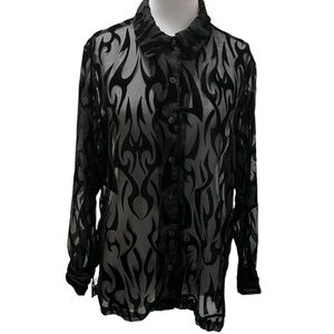 Vintage Harley-Davidson Black Burnout Velvet Sheer Button Front Blouse Size M